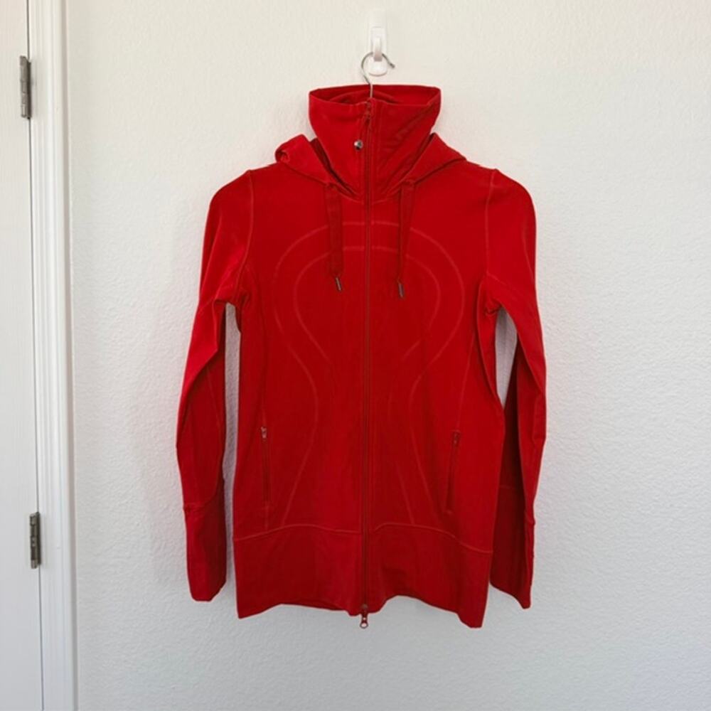 Lululemon Stride Jacket Brushed Currant Red Women 10 Full Zip Pockets Loose Fit